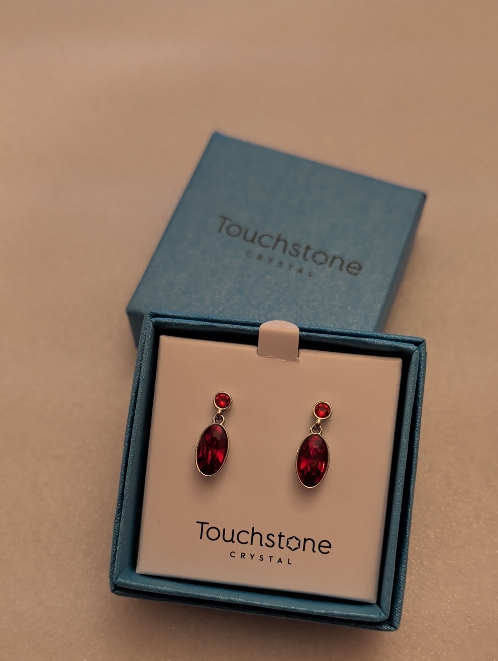 Red Crystal Drop Earrings, Touchstone Crystal By Swarovski